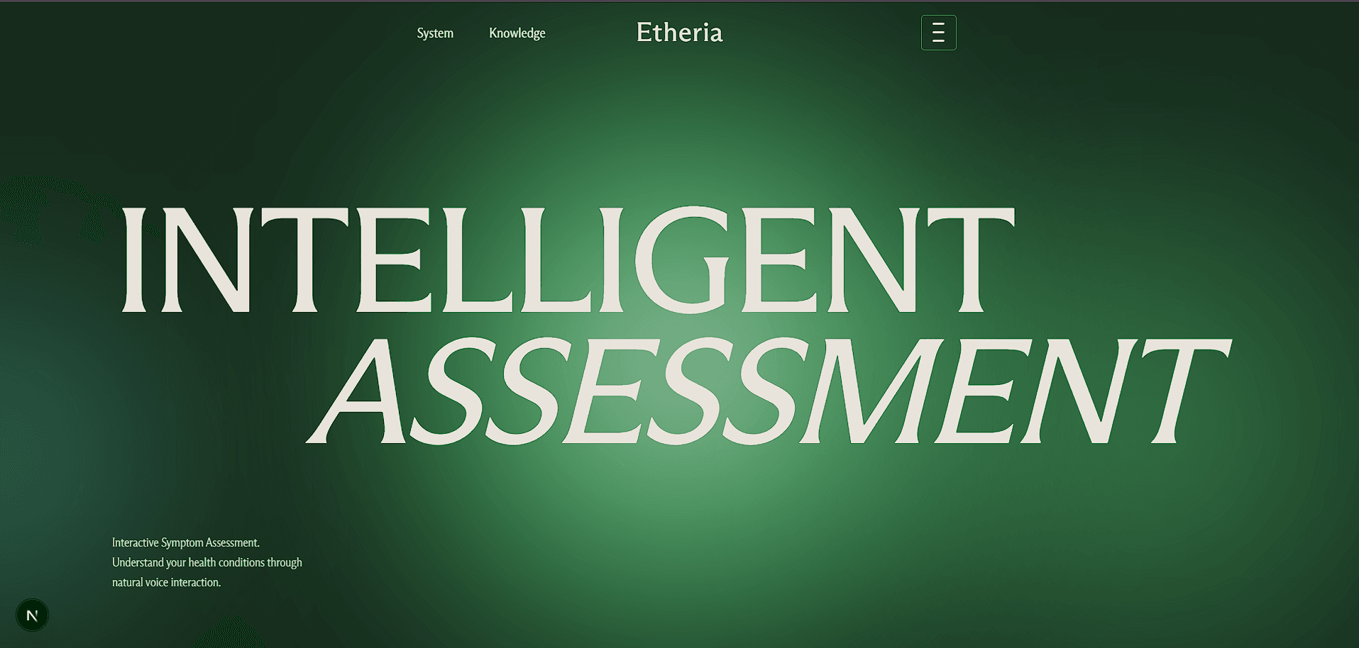 Etheria - AI-powered symptom assessment system interface preview